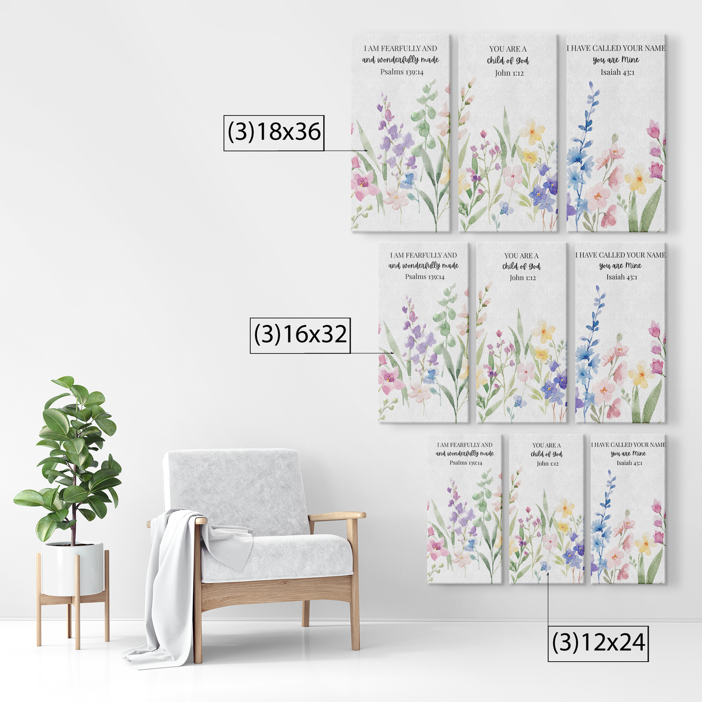 Bible Verse Nursery 3 Piece Canvas Wall Art