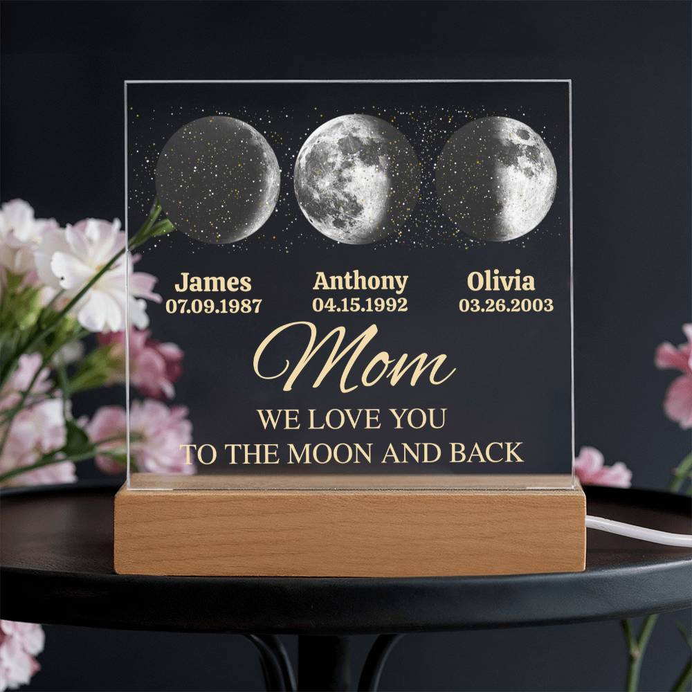 Personalized Moons Phase Night Light with Kids Names