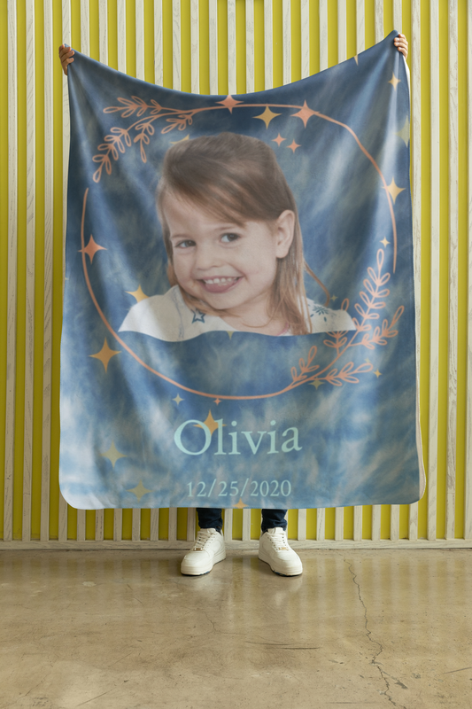 Gifts For Little Girls, Daughter - Custom Face & Name - Personalized Photo Plush Blanket