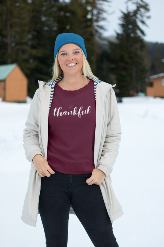 Thankful Sweatshirt - Women Fall Crewneck - Cute Sweatshirt For Thanksgiving Outfit - Brown Thankful Sweater